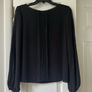 White House Black Market, black lace, trimmed blouse size 8